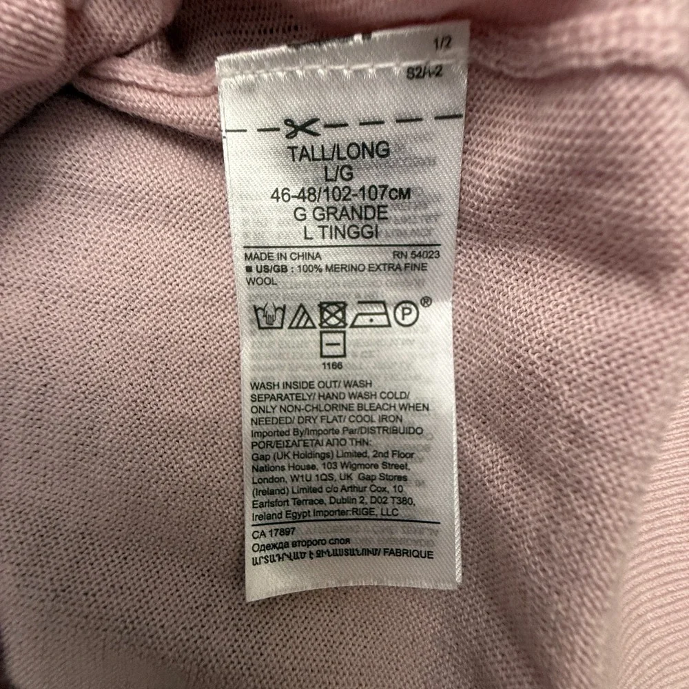 Banana Republic Sweater Mens Large Tall Pink V Neck Merino Wool Long Sleeve